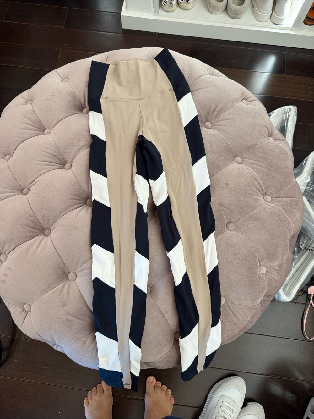 Porto e Bras Striped Swim Top in Nude & Navy